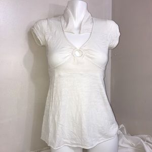 #023-DKNY Vintage White Hole Cutout Short Sleeve